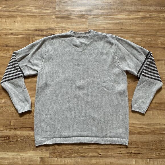 PATAGONIA L Gray Striped LS Crewneck Knit Sweater Lambswool Preppy Ski Outdoors - Picture 2 of 16